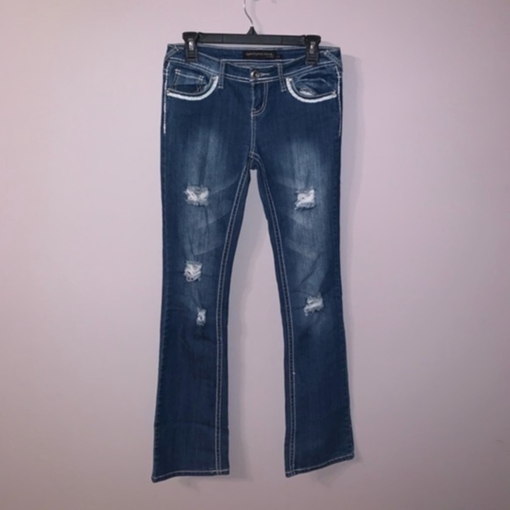 Blue wide leg ripped jeans 21 black by rue 21 1/28